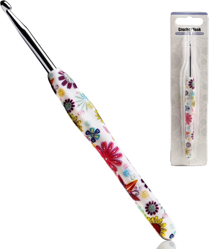 LOOEN 5mm Crochet Hook, Ergonomic Handle for Arthritic Hands, Soft Rubber Grip Extra Long Knitting Needles for Beginners and Knitting Crocheting Yarn (5mm) - Image 1